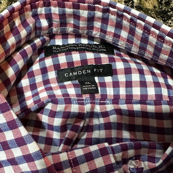 Banana Republic Long Sleeve ❤️🤍💙 micro check Button Down Oxford - Picture 6 of 9